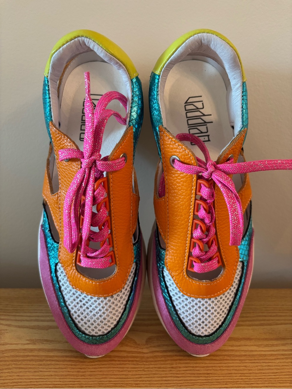 Colorblock Platform Sneakers in Pink, Orange & Teal